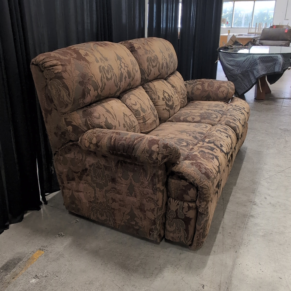 Traditional Brown Floral Upholstered Couch