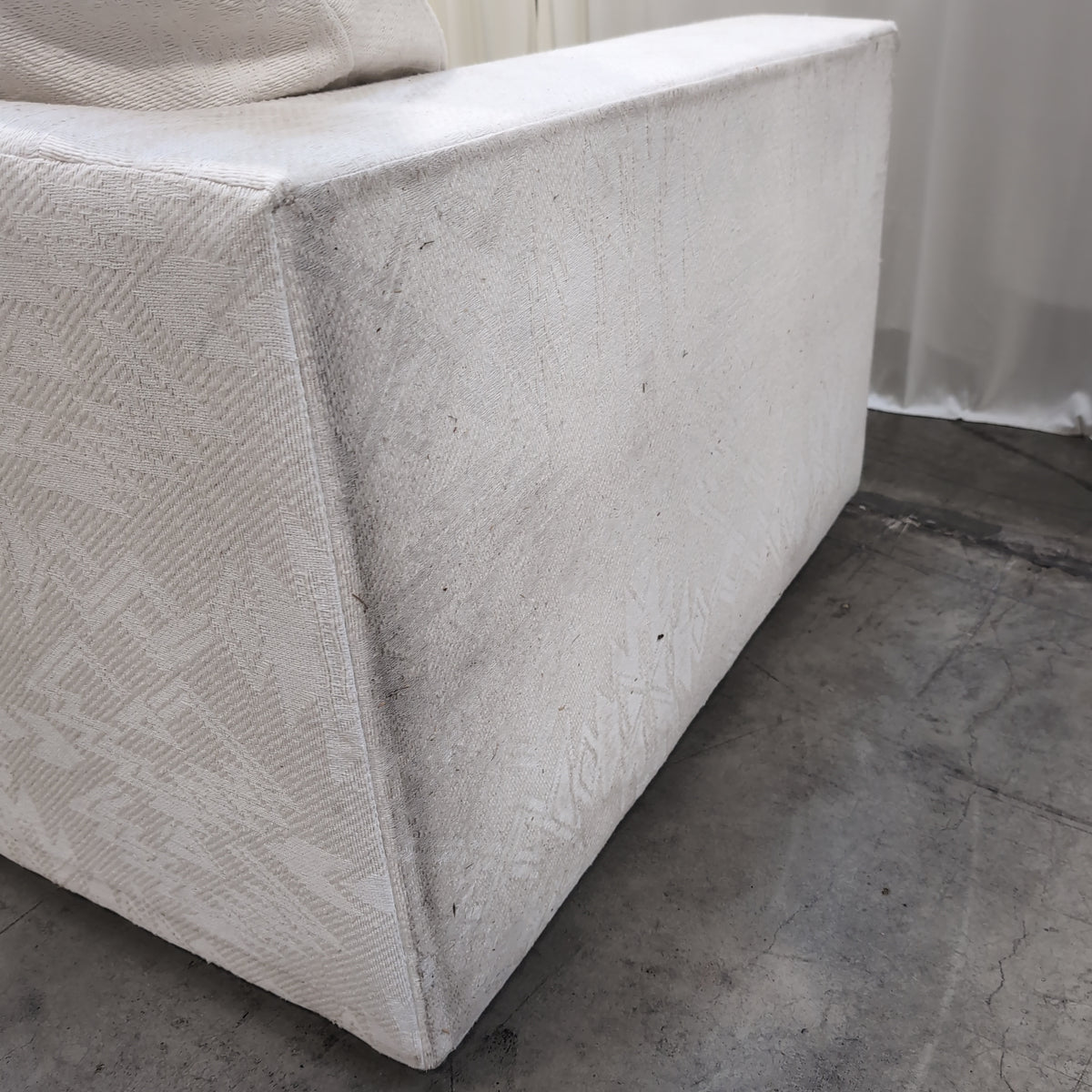 Off-White Boxy Arm Couch in Textured Fabric