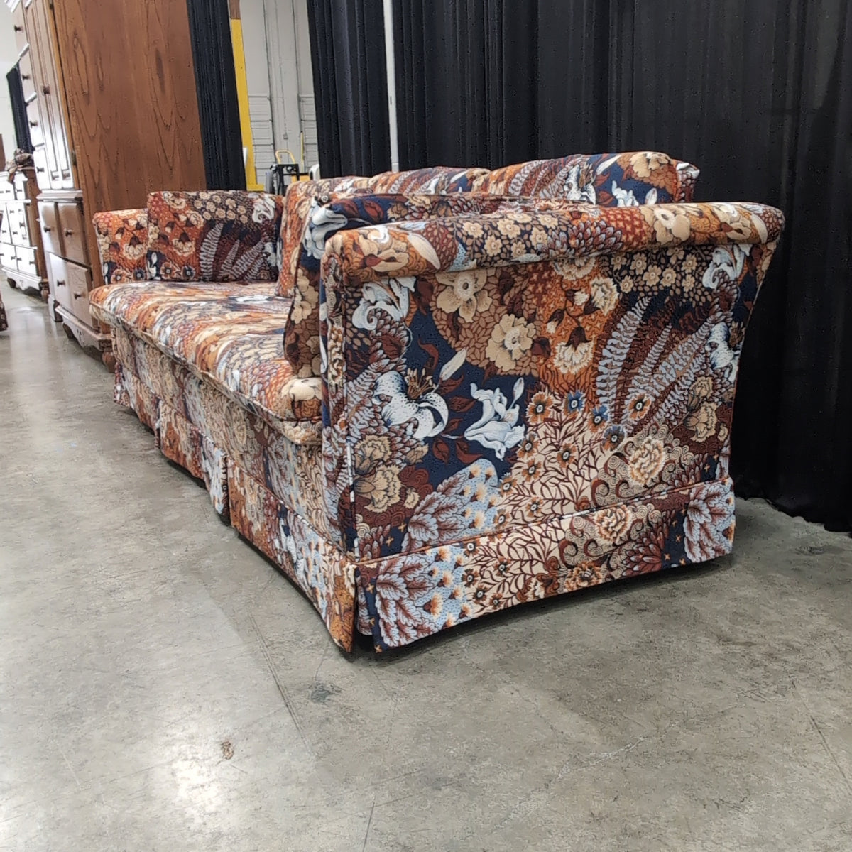 Ornate Floral Paisley Patterned Three-Seat Couch