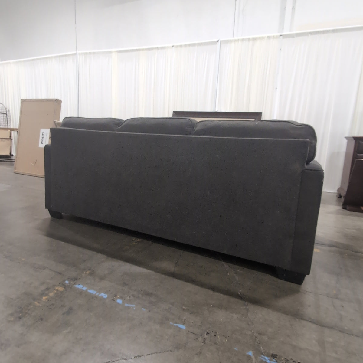 Textured Grey Fabric Couch with Track Arms