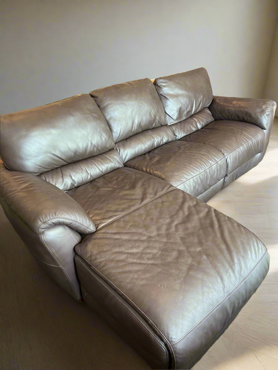 Natuzzi Brand Brown Leather Sectional Sofa