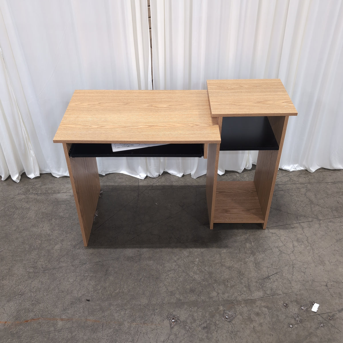 Light Wood L-Shaped Desk with Storage Shelves