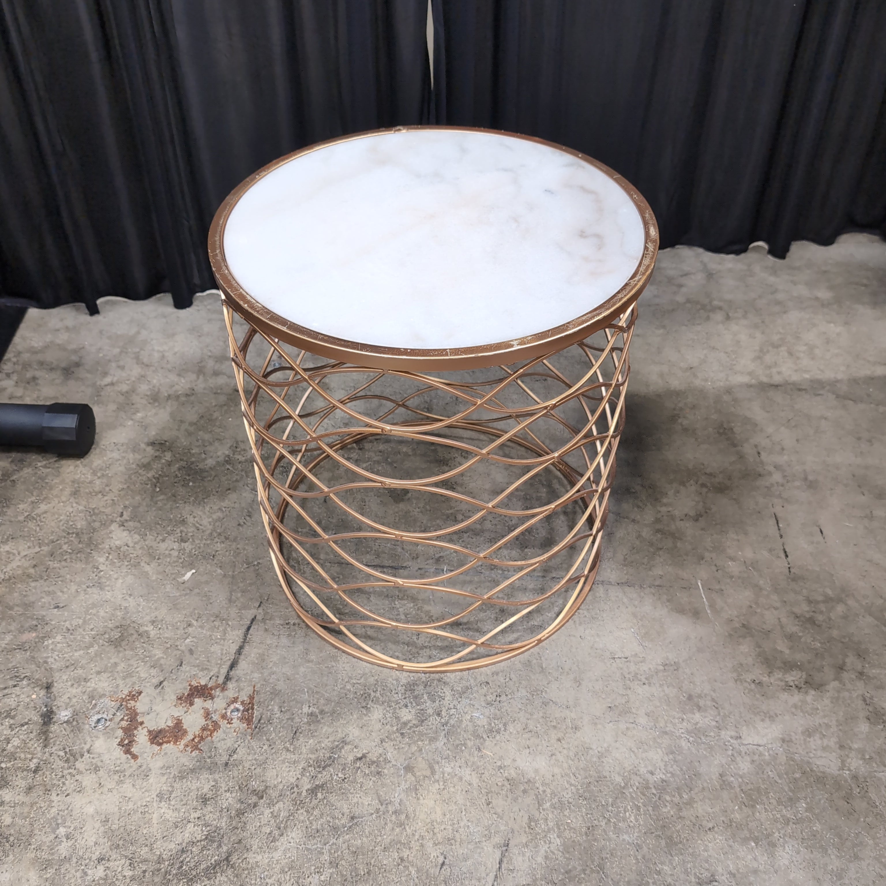 Gold Geometric Round End Table with White Top