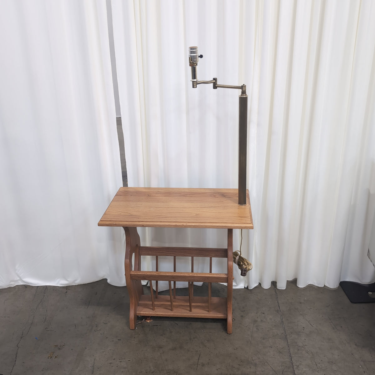 Natural Wood Country End Table with Integrated Lamp