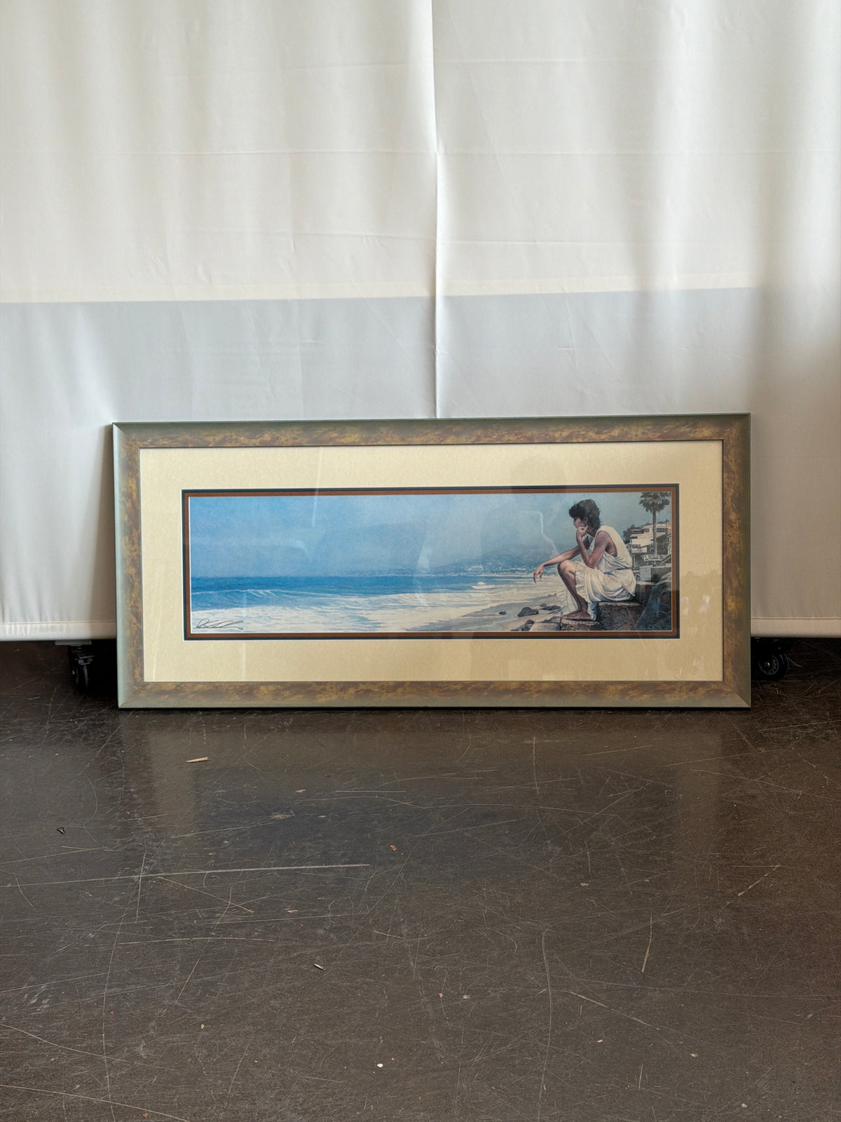 Steve Hanks Framed Coastal Beach Scene Art Print with Woman by the Ocean