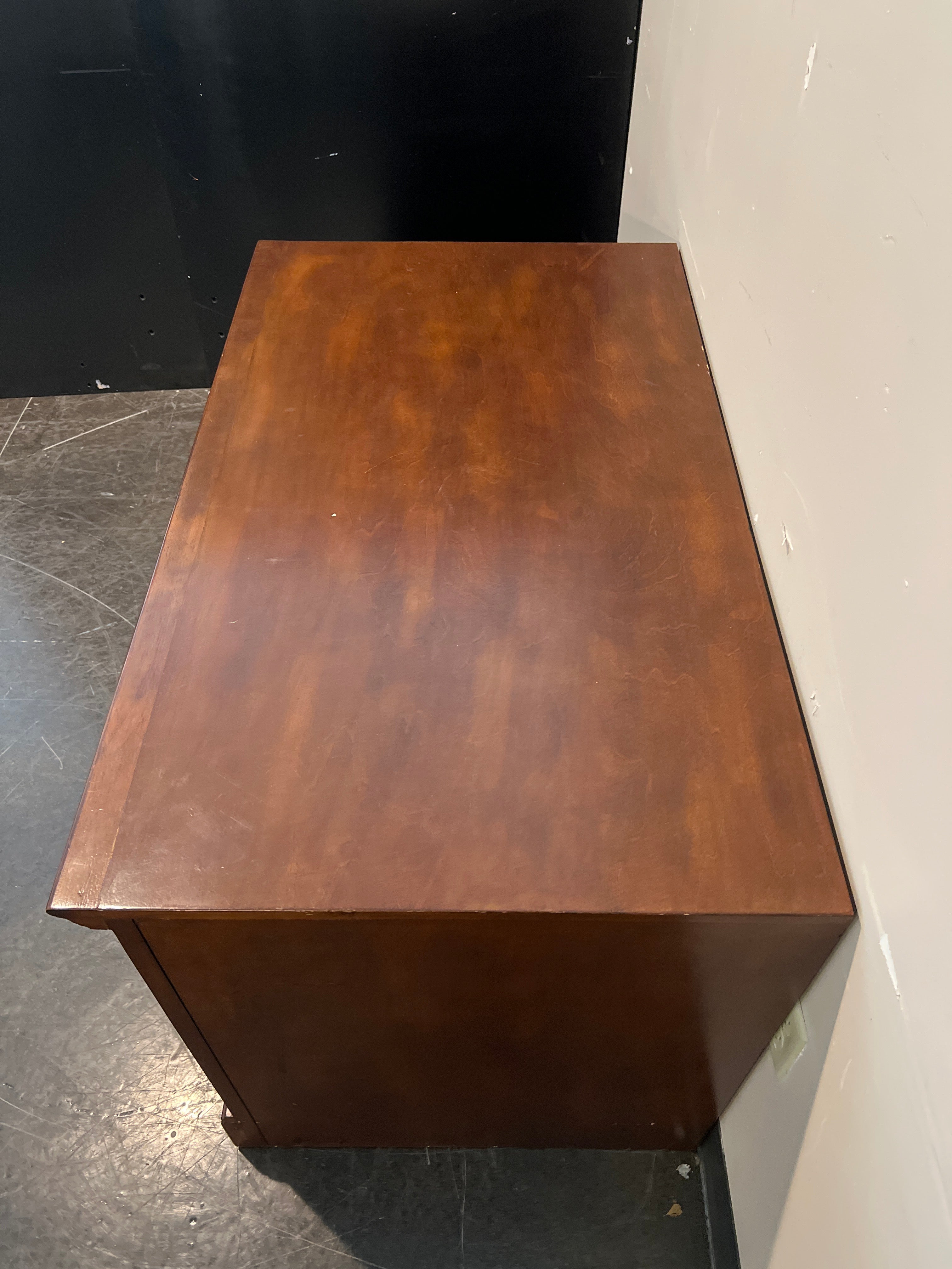 Rich Brown Wood Media Cabinet with Glass Doors