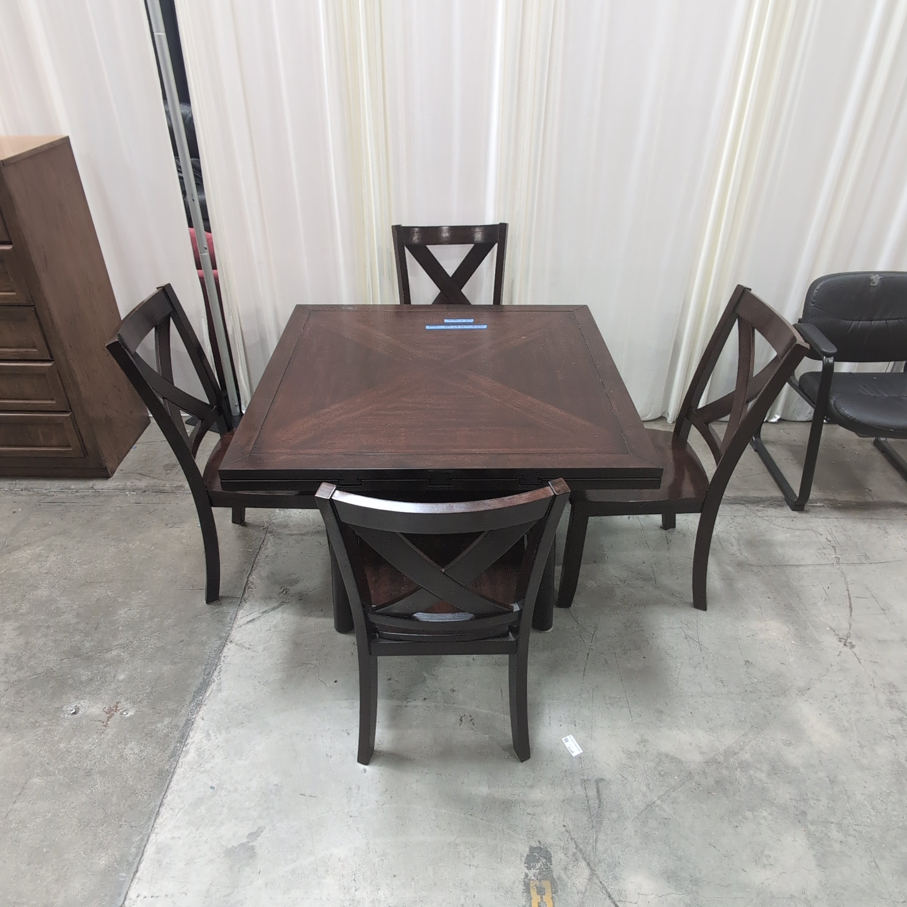 Dark Wood Square Dining Table with Four Chairs