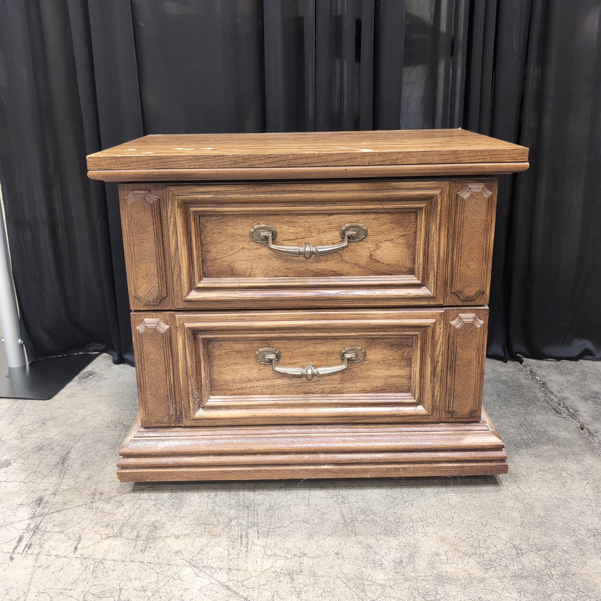Ornate Brown Wood Two-Drawer Nightstand