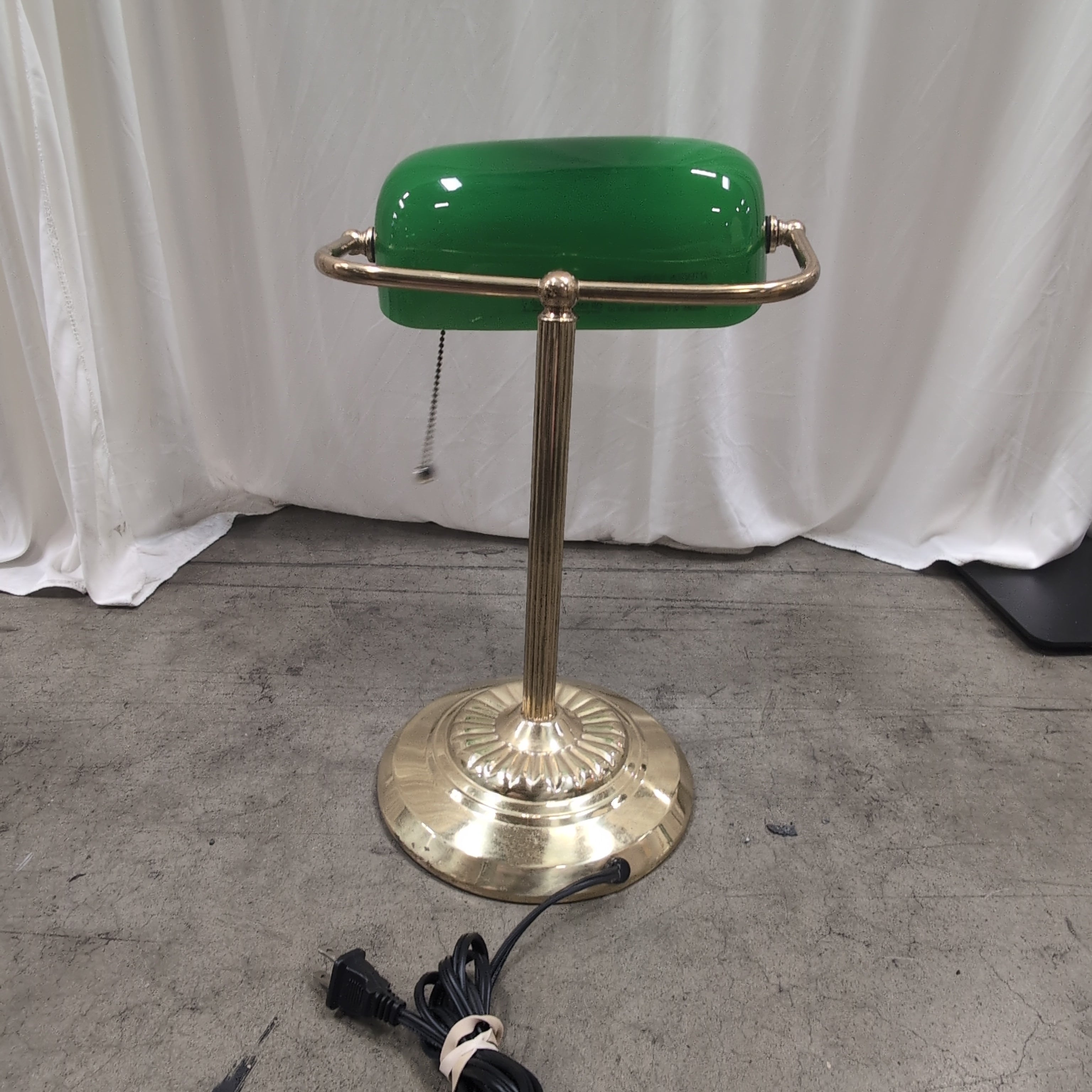 Green Glass Shade Brass Banker's Desk Lamp