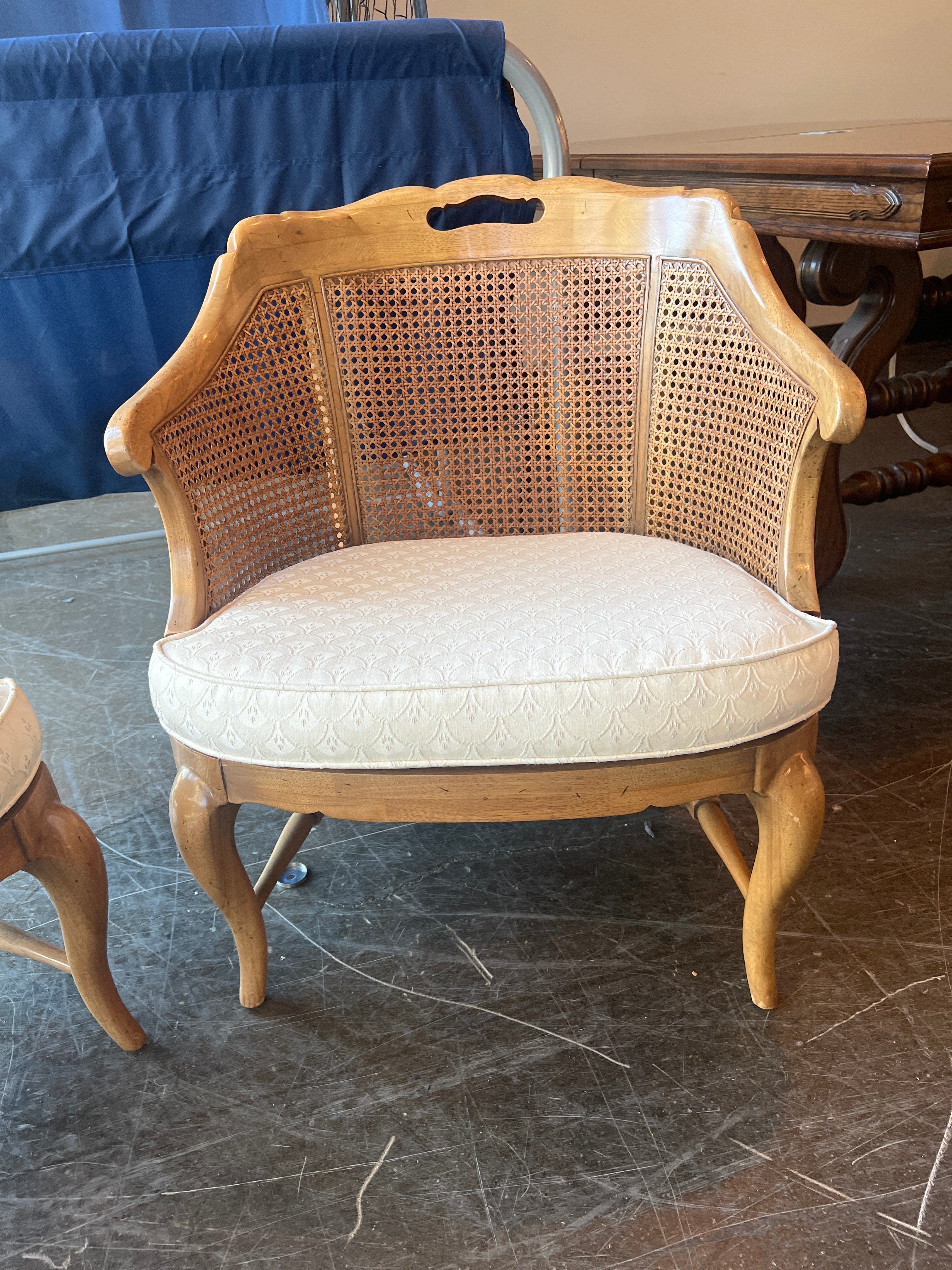 Vintage MCM Cane Back Wood Armchairs - Set of Two