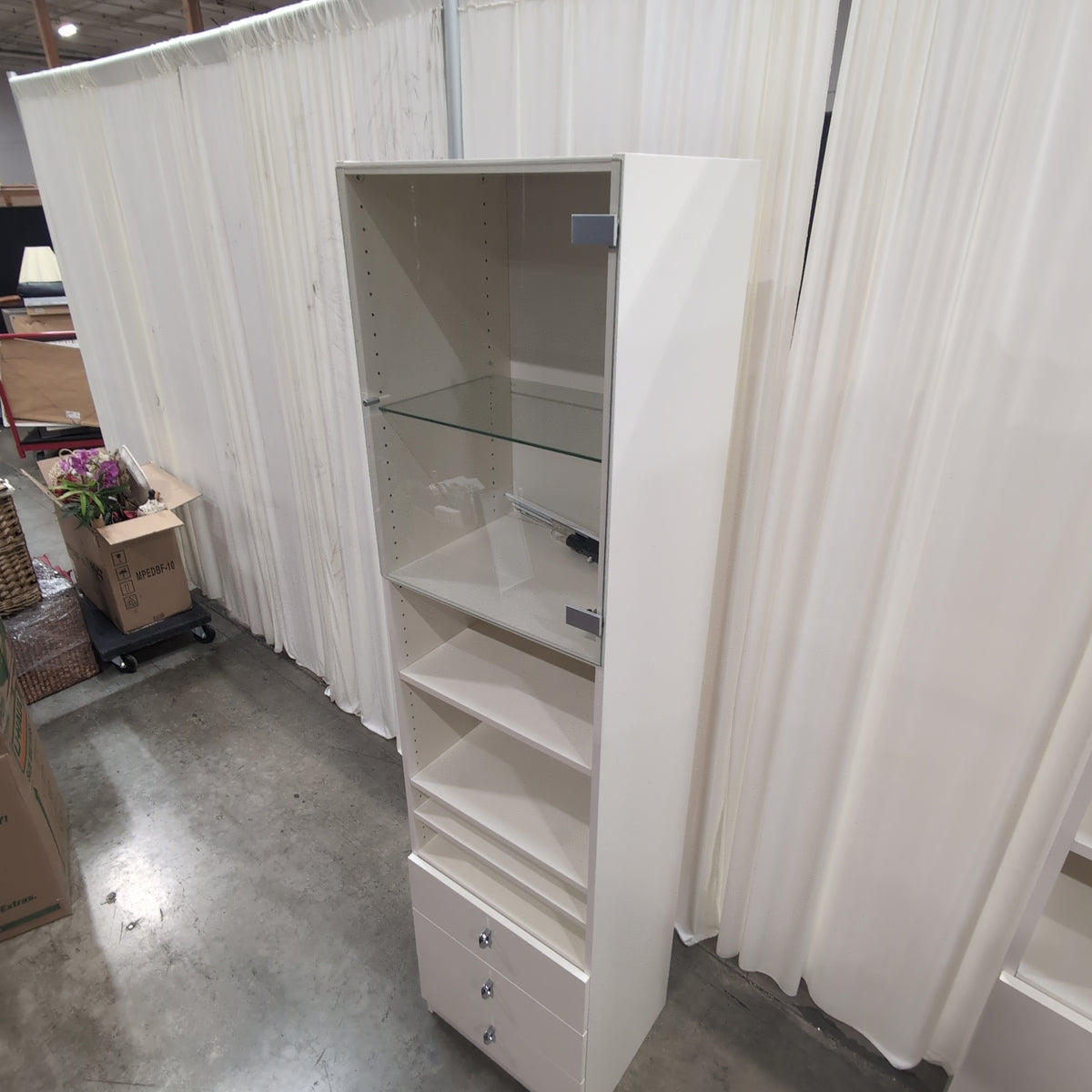 Light Grey China Cabinet with Glass Door and Drawers