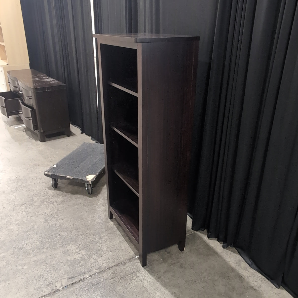 Dark Wood Five-Shelf Bookcase with Adjustable Shelves