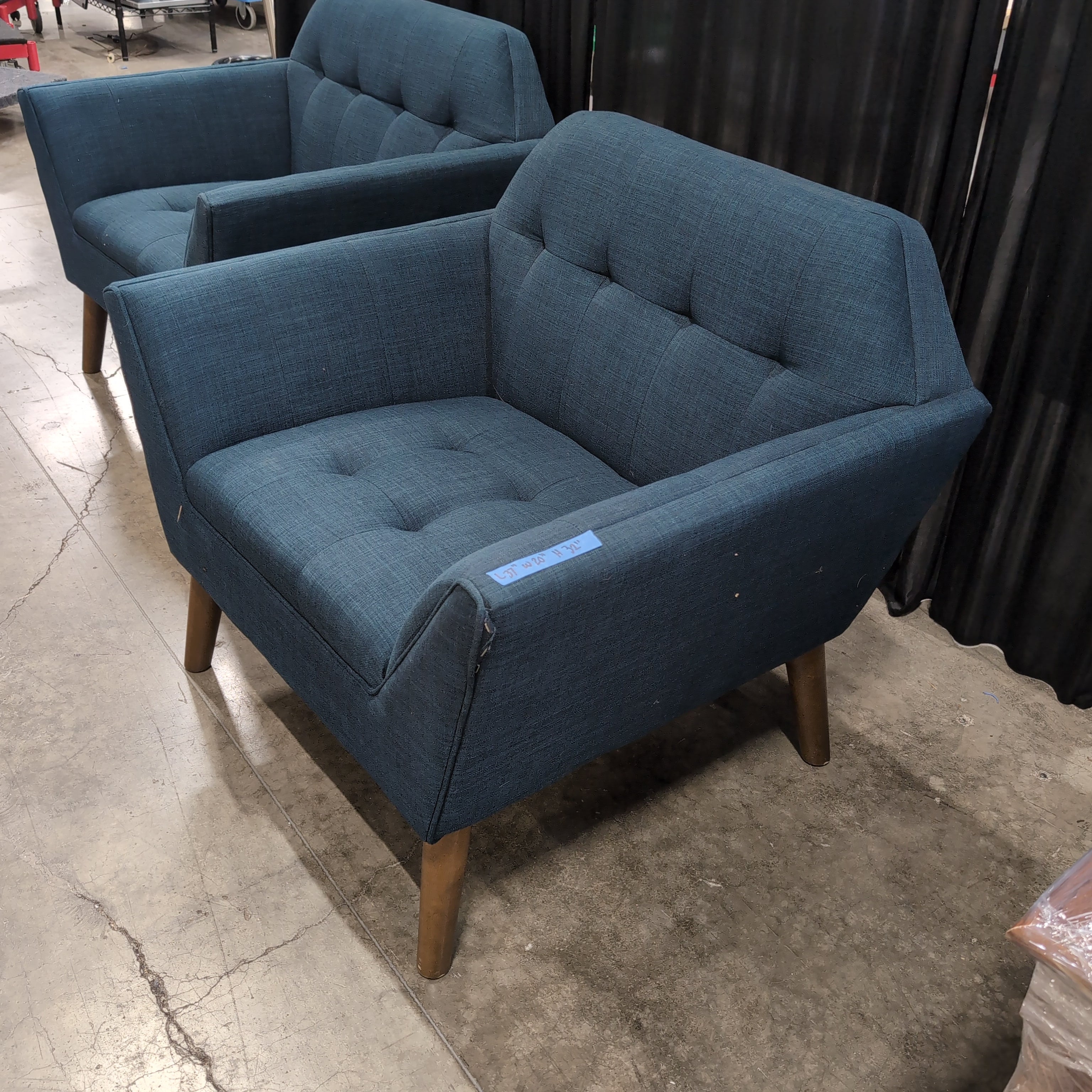 Mid-Century Modern Blue Fabric Armchair