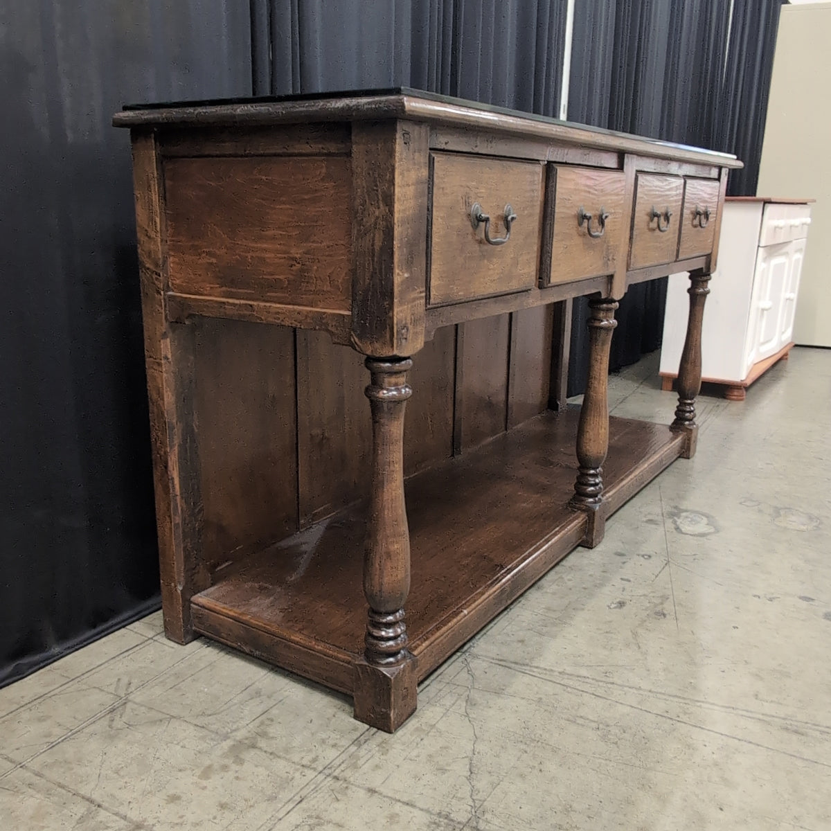 Brown Wood Console Table with Glass Top