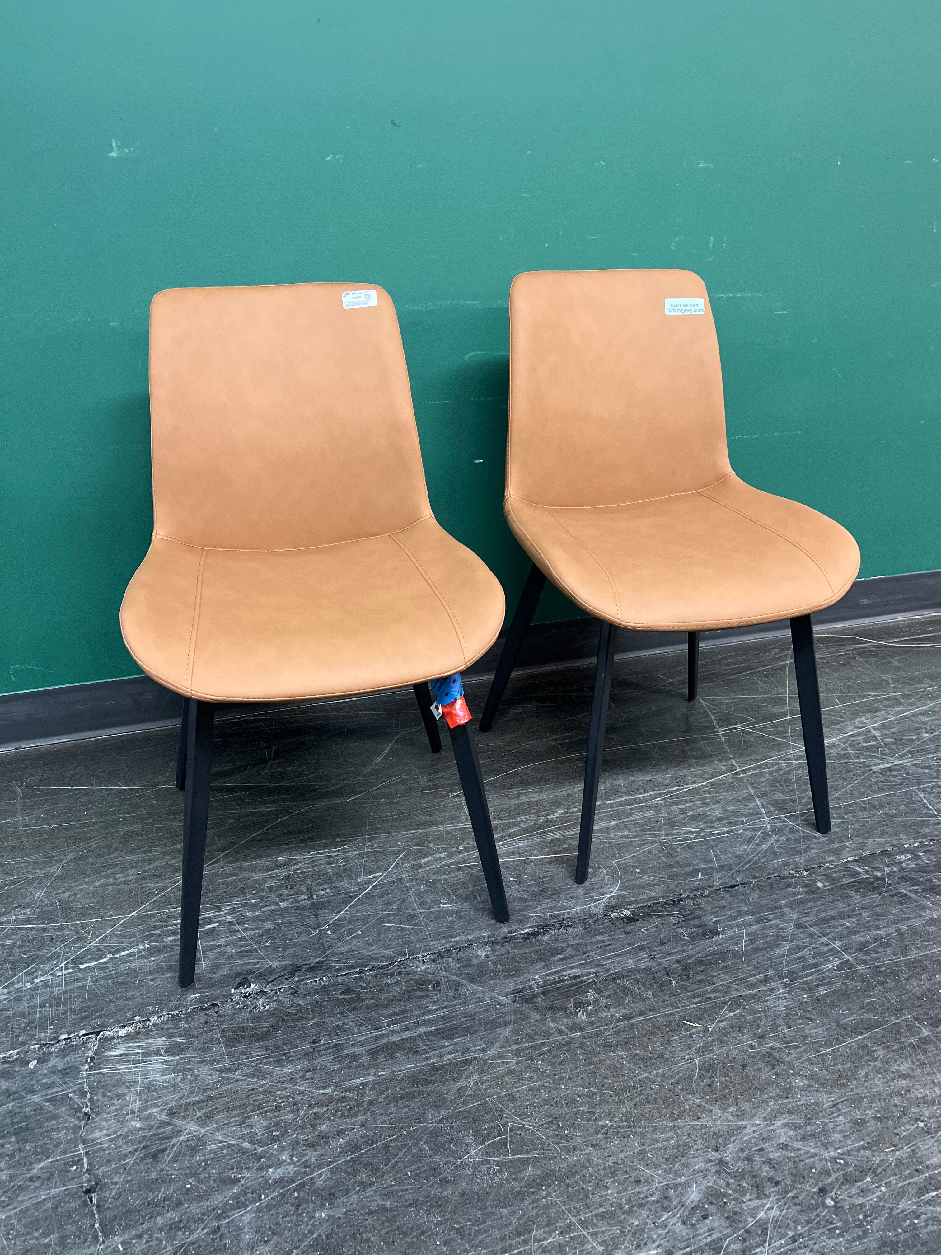 Set of Modern Tan Leatherette Dining Chair with Black Legs
