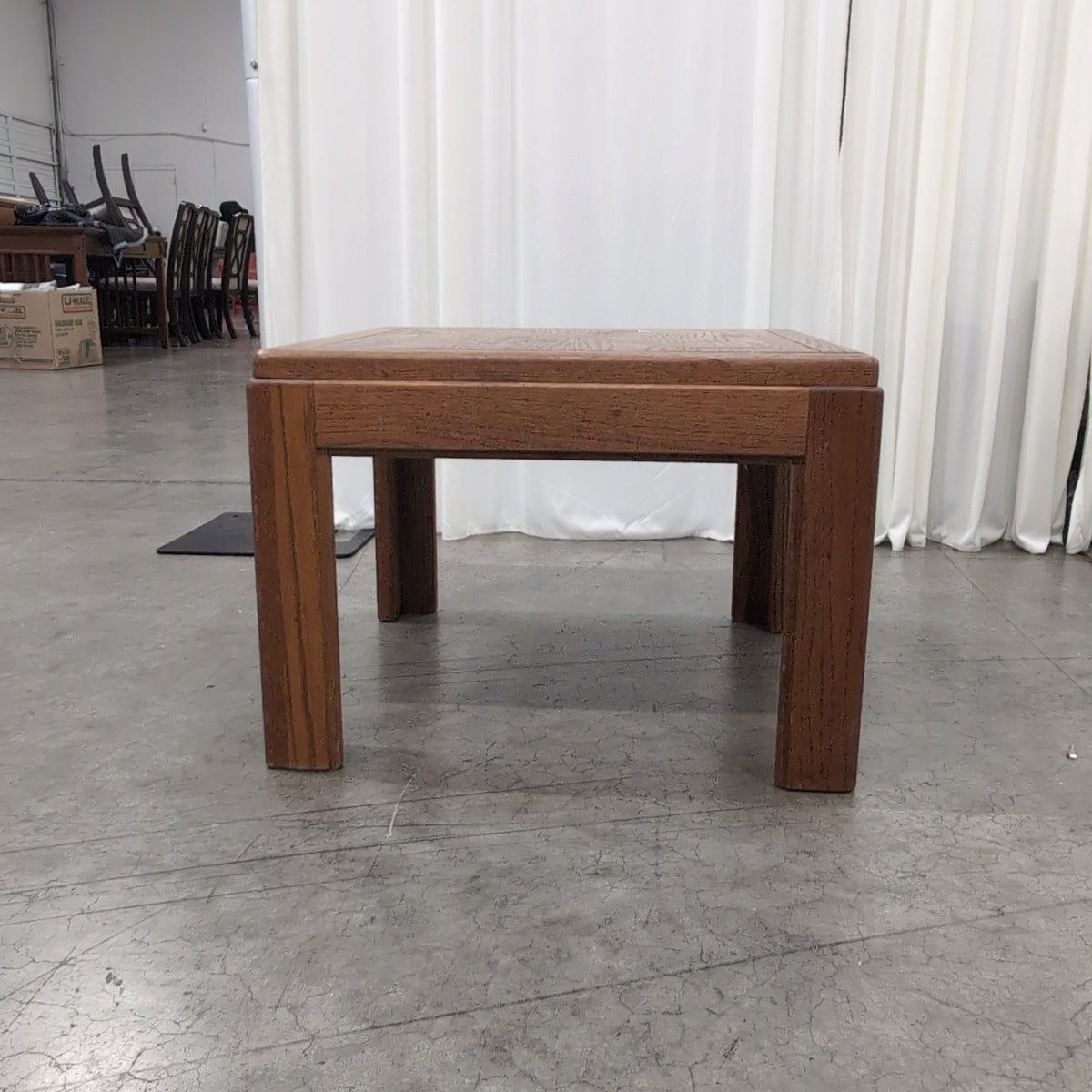 Brown Square Wood End Table with X-Pattern Top