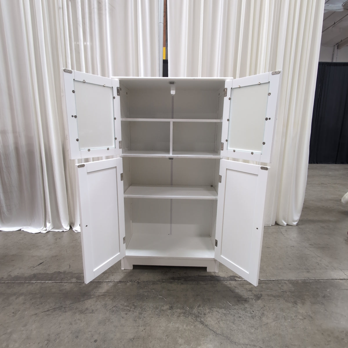 White Painted Wood Storage Cabinet with Glass Doors