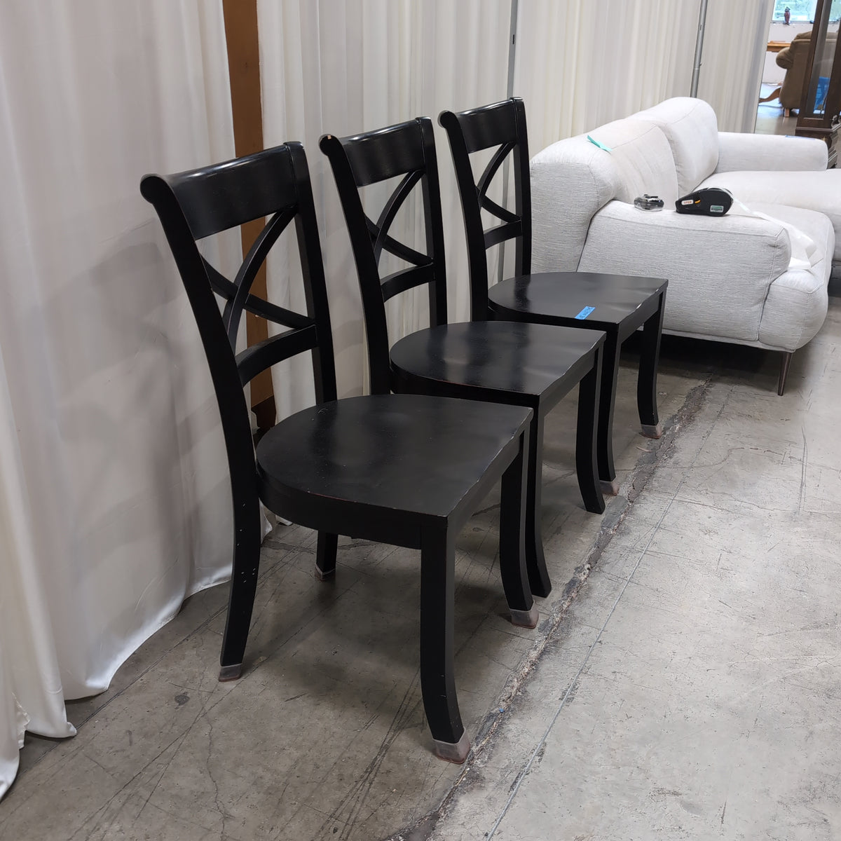 Set of Three Crate & Barrel Black Wood X-Back Dining Chair