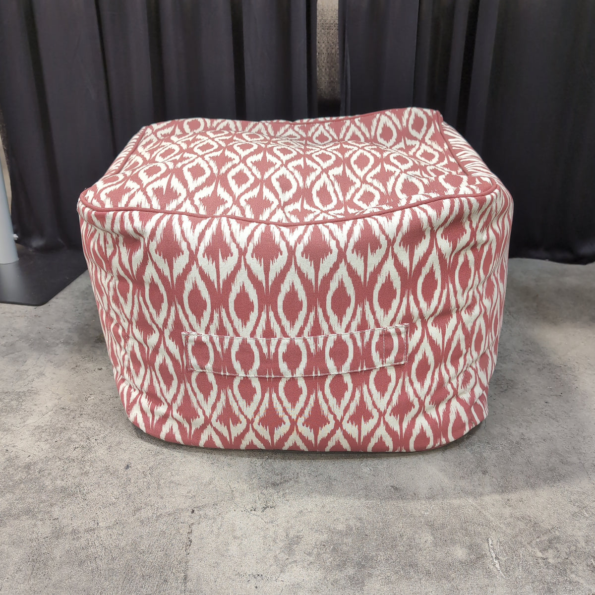 Terracotta and White Ikat Pattern Ottoman in Fabric