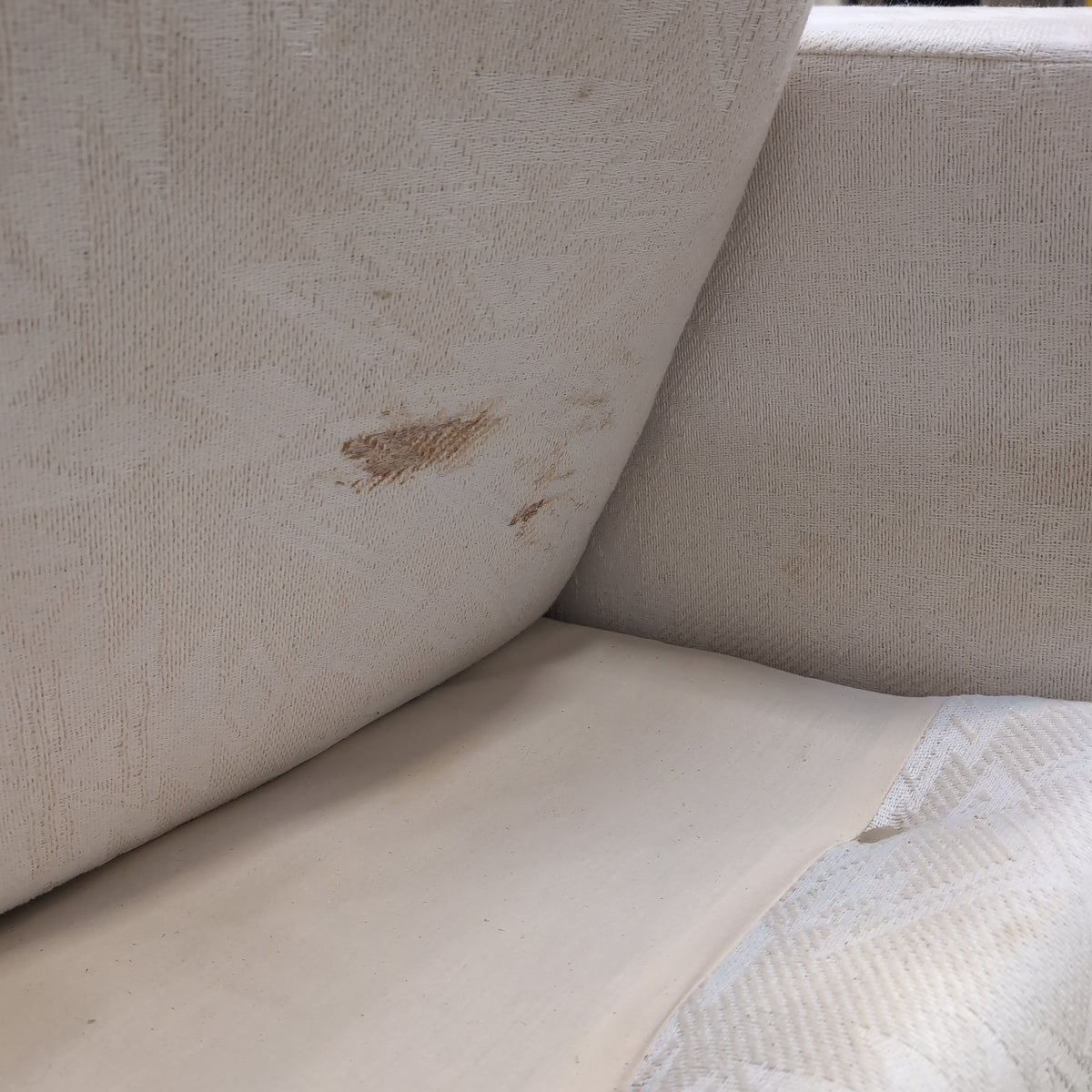 Off-White Boxy Arm Couch in Textured Fabric