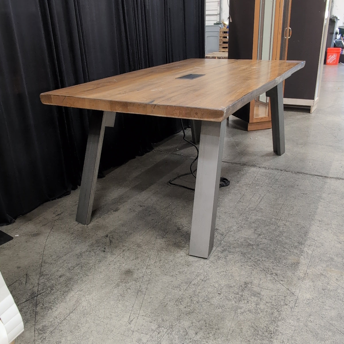 Natural Wood Plank Desk with Power Outlet