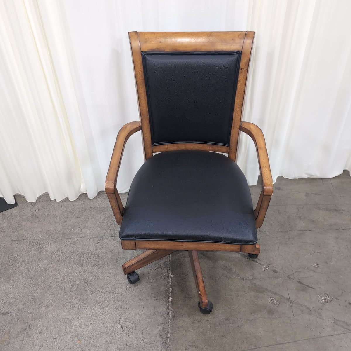 Mid-Century Style Wood Frame Armchair with Black Upholstery