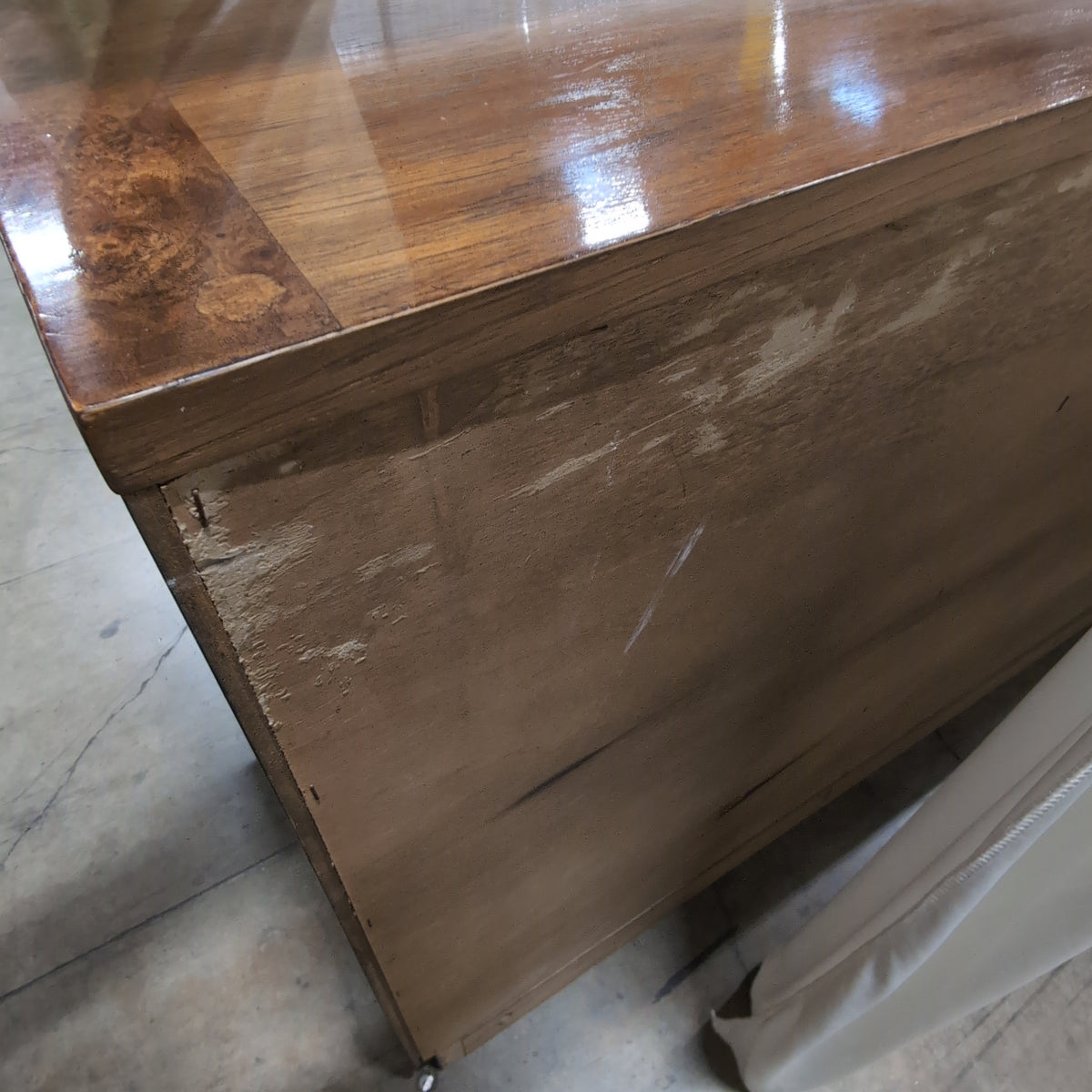 Warm Brown Burl Wood Buffet with Brass Accents