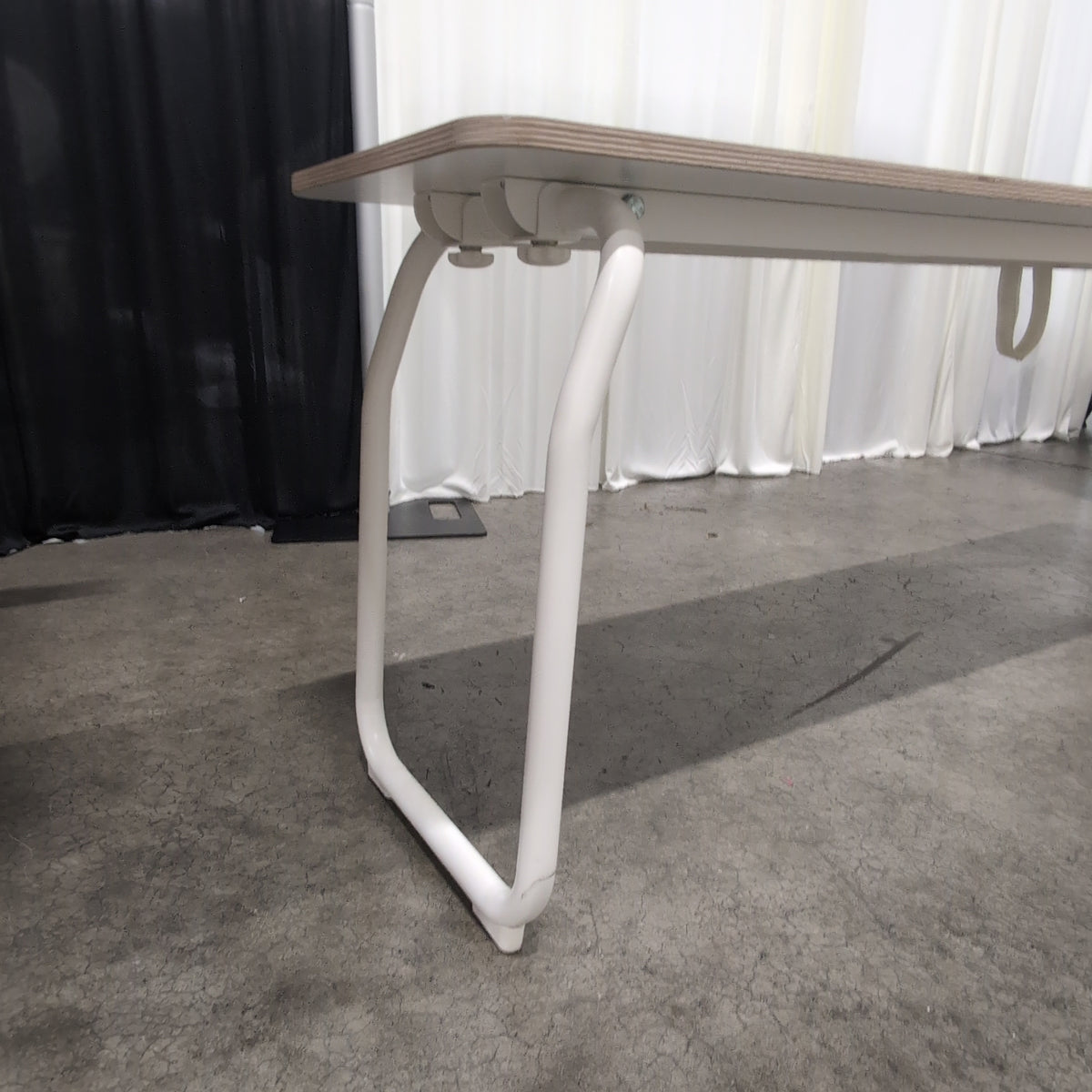 White Minimalist Rectangular Bench with Metal Frame