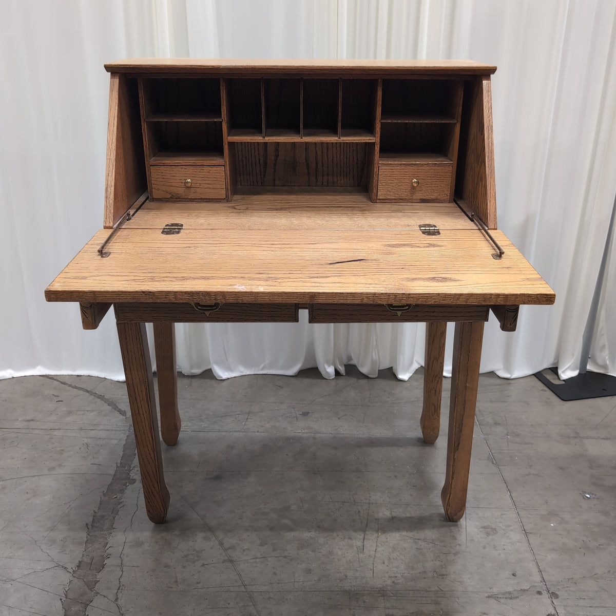 Traditional Oak Drop-Front Desk with Brass Hardware