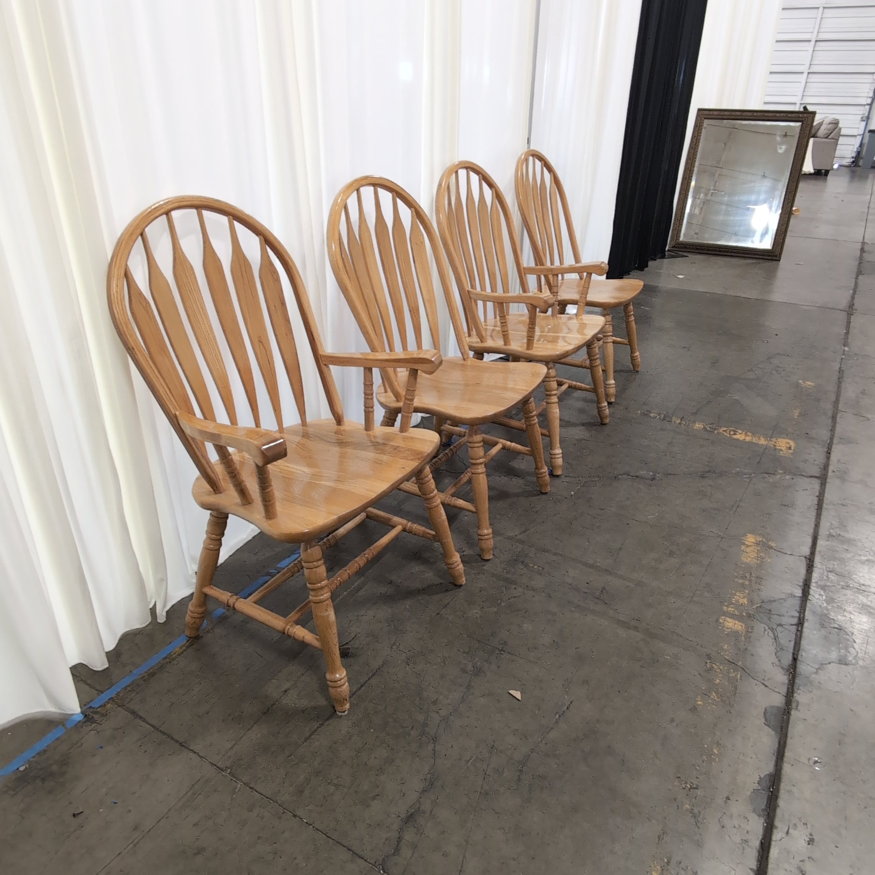 Set of Four Light Wood Windsor Dining Chairs