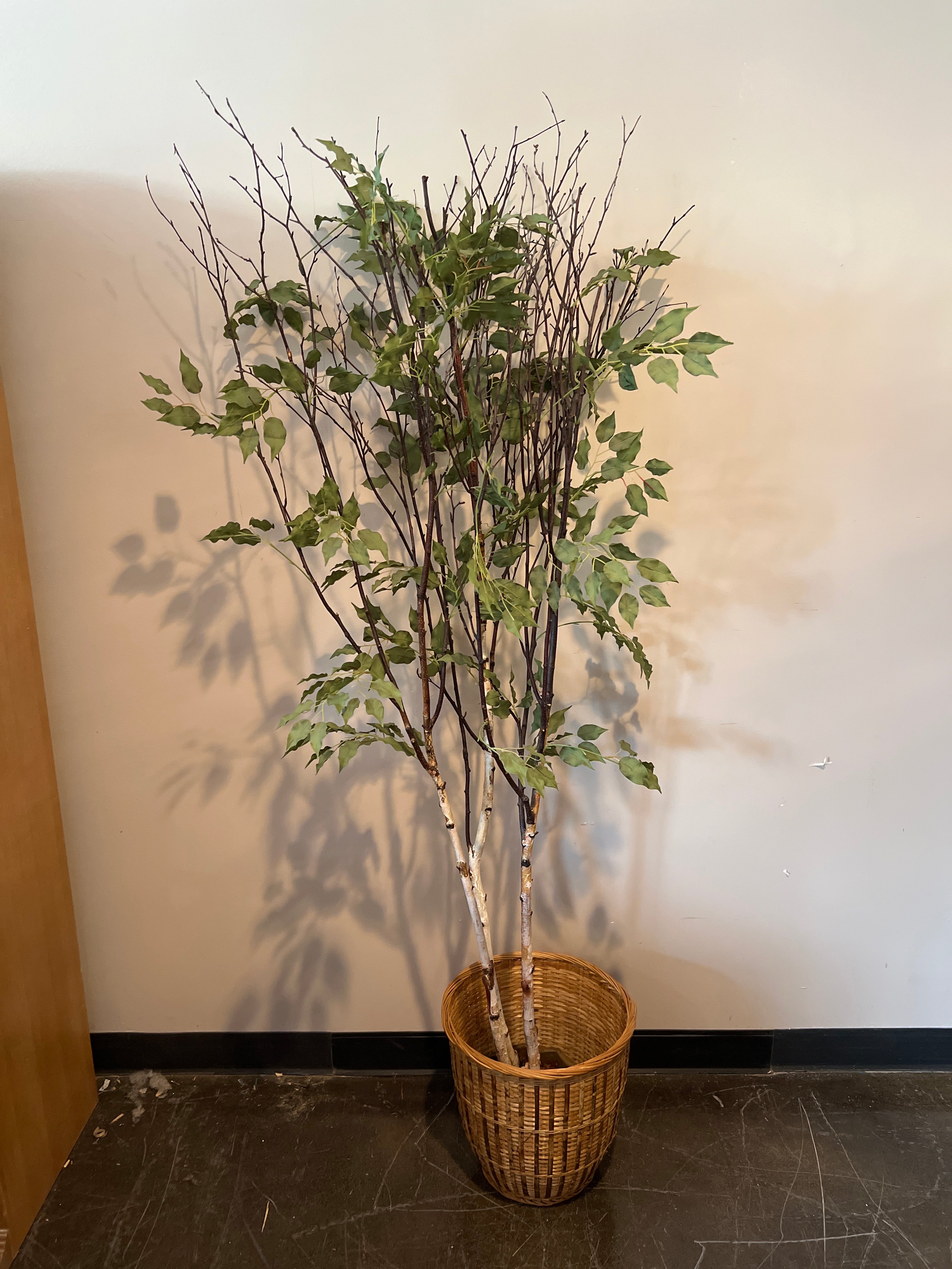 Tall Artificial Tree with Wicker Basket Planter