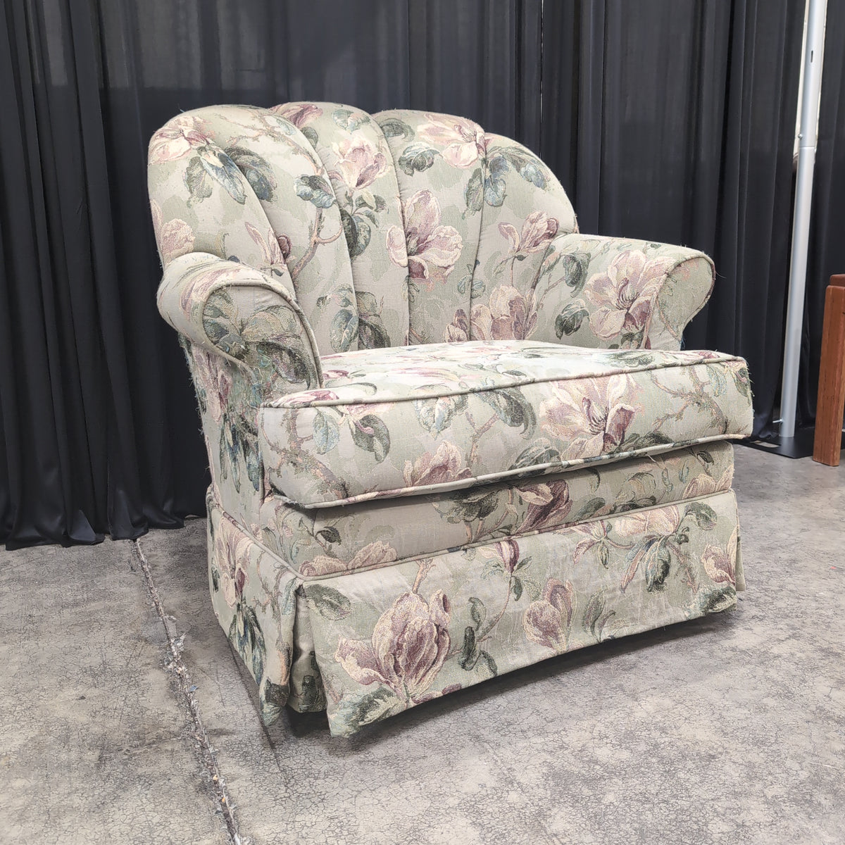 Green Floral Pattern Upholstered Armchair