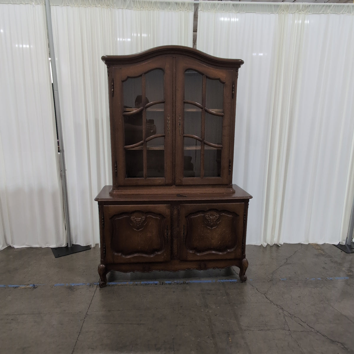French Provincial Style Wood China Cabinet with Glass Doors