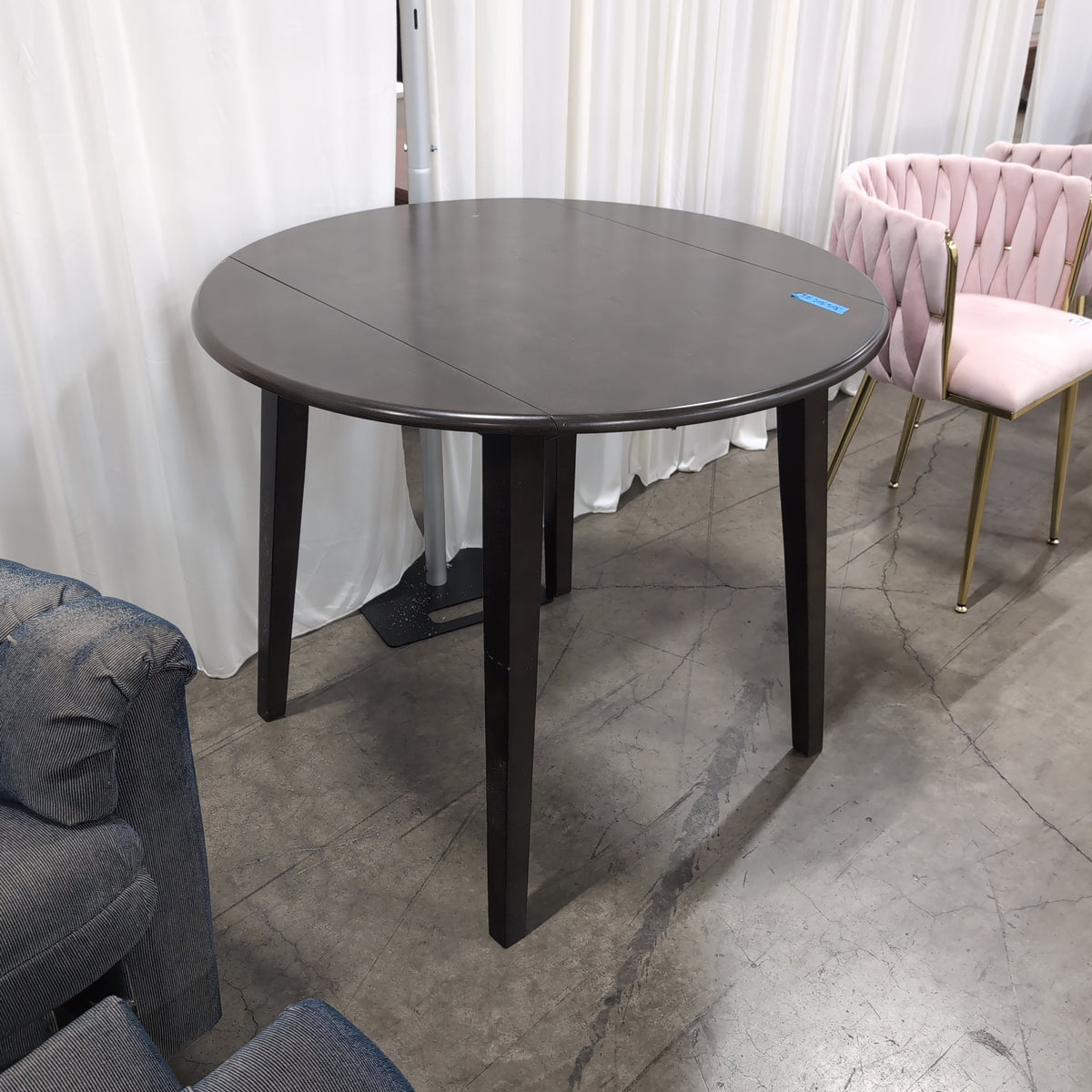 Round Dark Wood Drop Leaf Dining Table