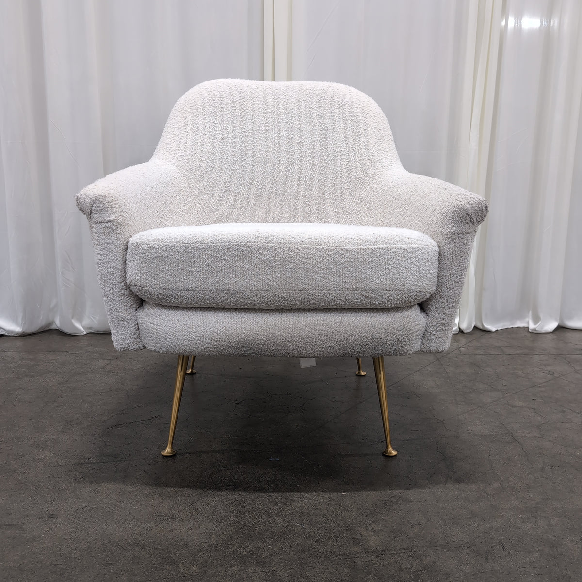 Cream Bouclé Armchair with Brass-Toned Feet