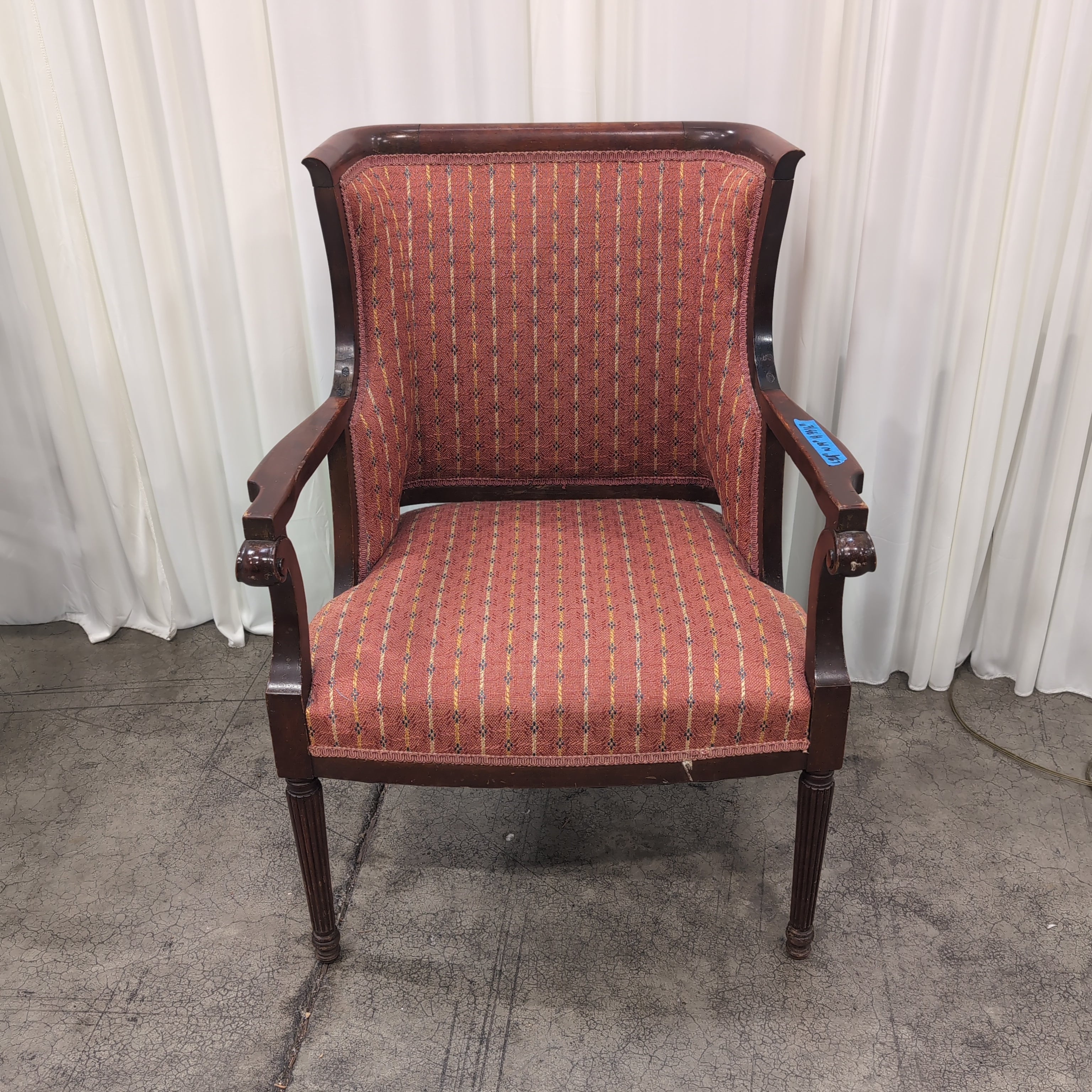 Traditional Dark Wood Armchair with Red Upholstery