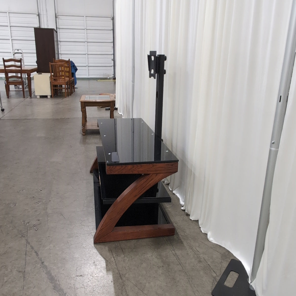 Black Glass and Wood TV Stand with Mount