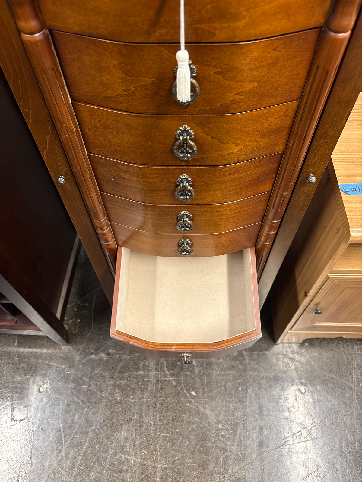 Cherry Finish Jewelry Armoire with Ornate Hardware