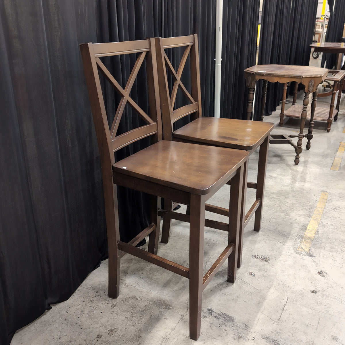 Brown Wood X-Back Bar Stool