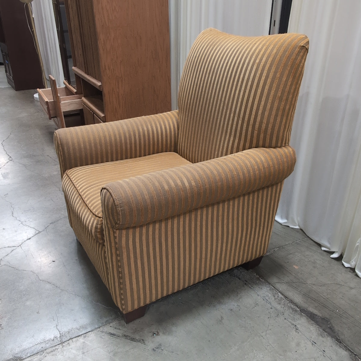 Traditional Gold Striped Fabric Armchair