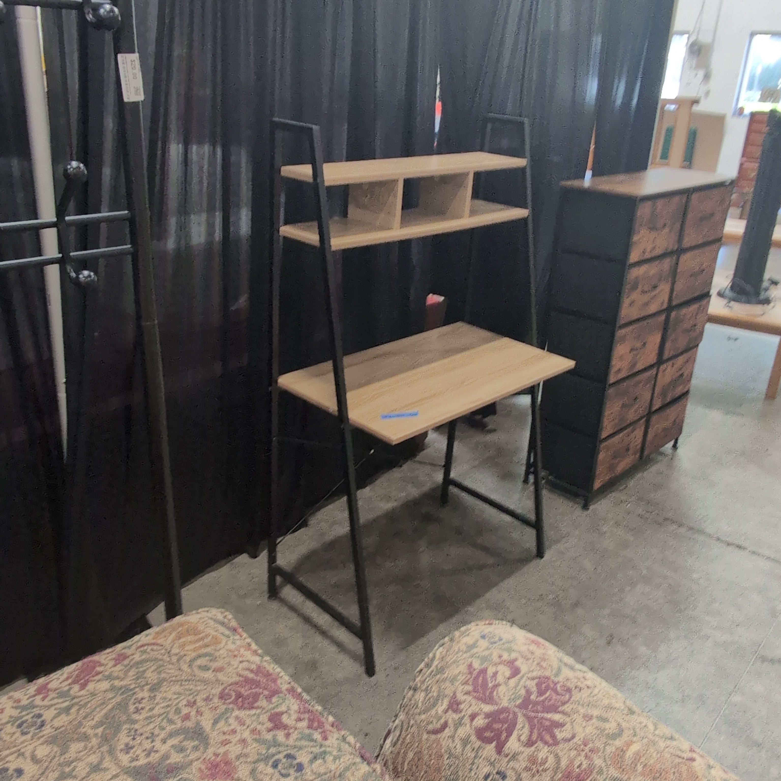 Industrial Wood-Look Ladder Desk with Shelves