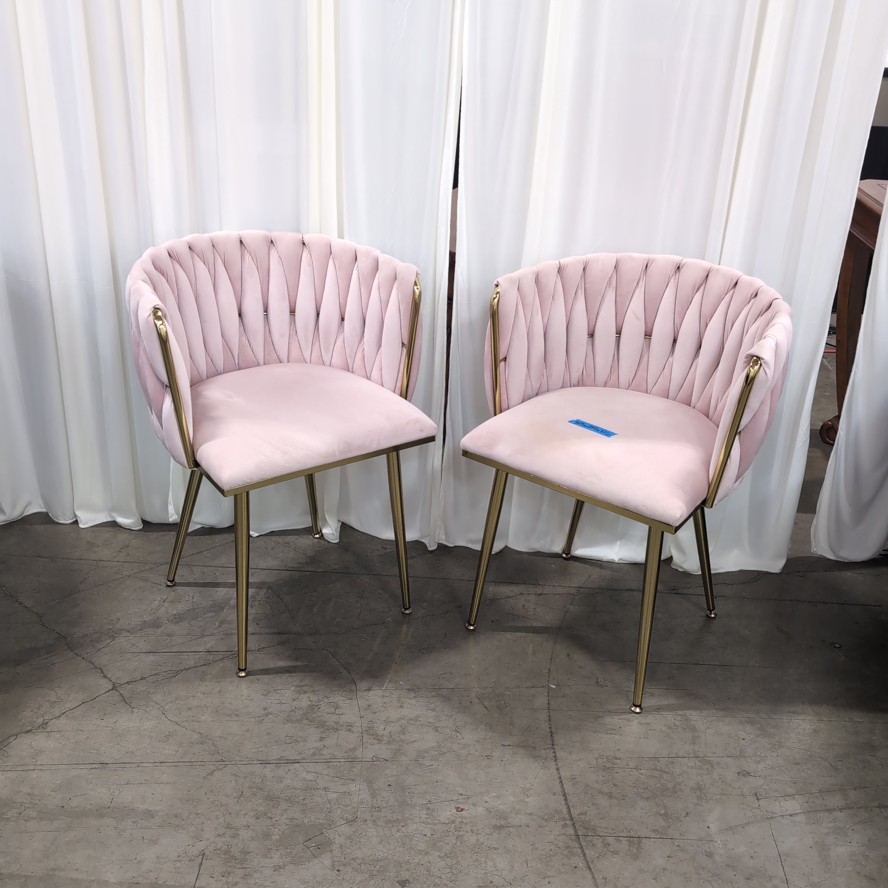 Pair of Blush Velvet Channel Tufted Accent Chair with Gold Legs