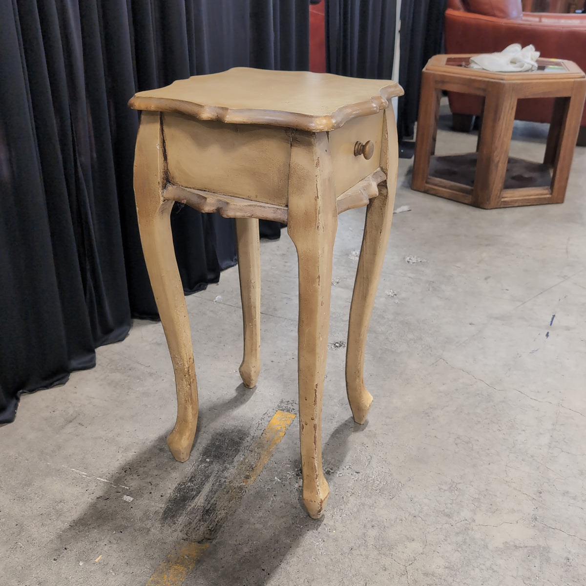 French Provincial Style Cream Nightstand with Cabriole Legs
