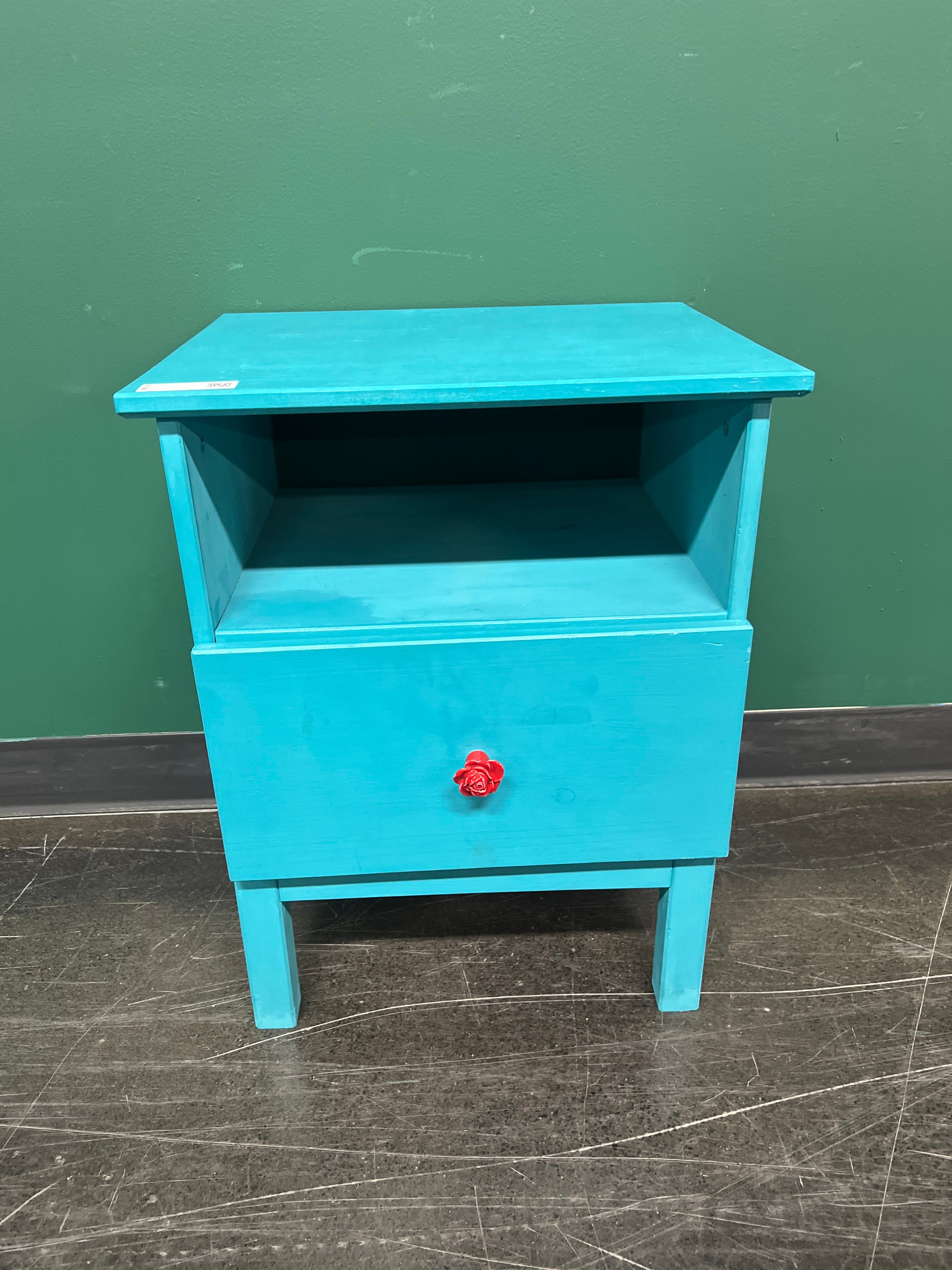 Hand-Painted Blue Side Table with Drawer