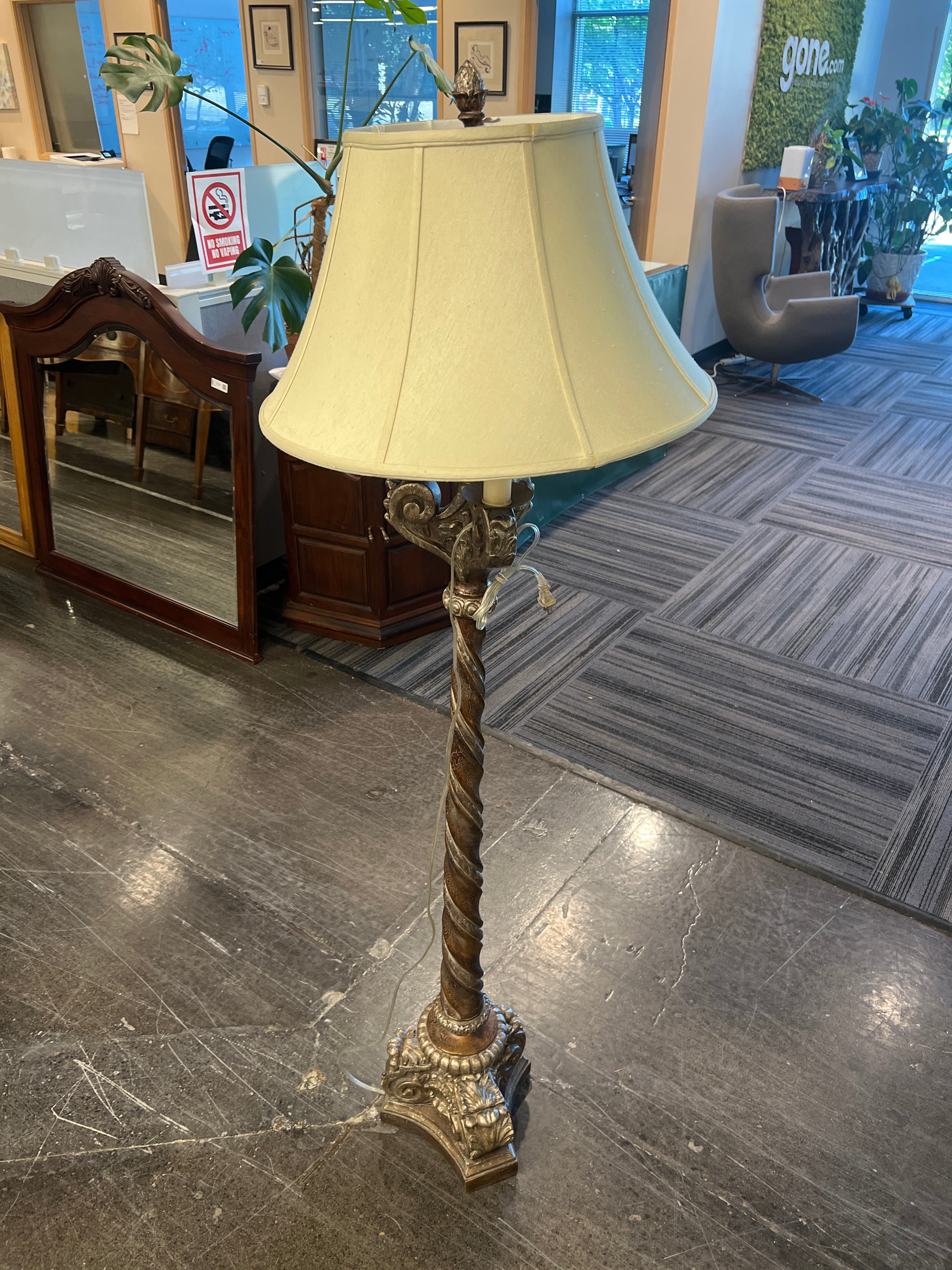 Twisted Column Floor Lamp with Off-White Shade
