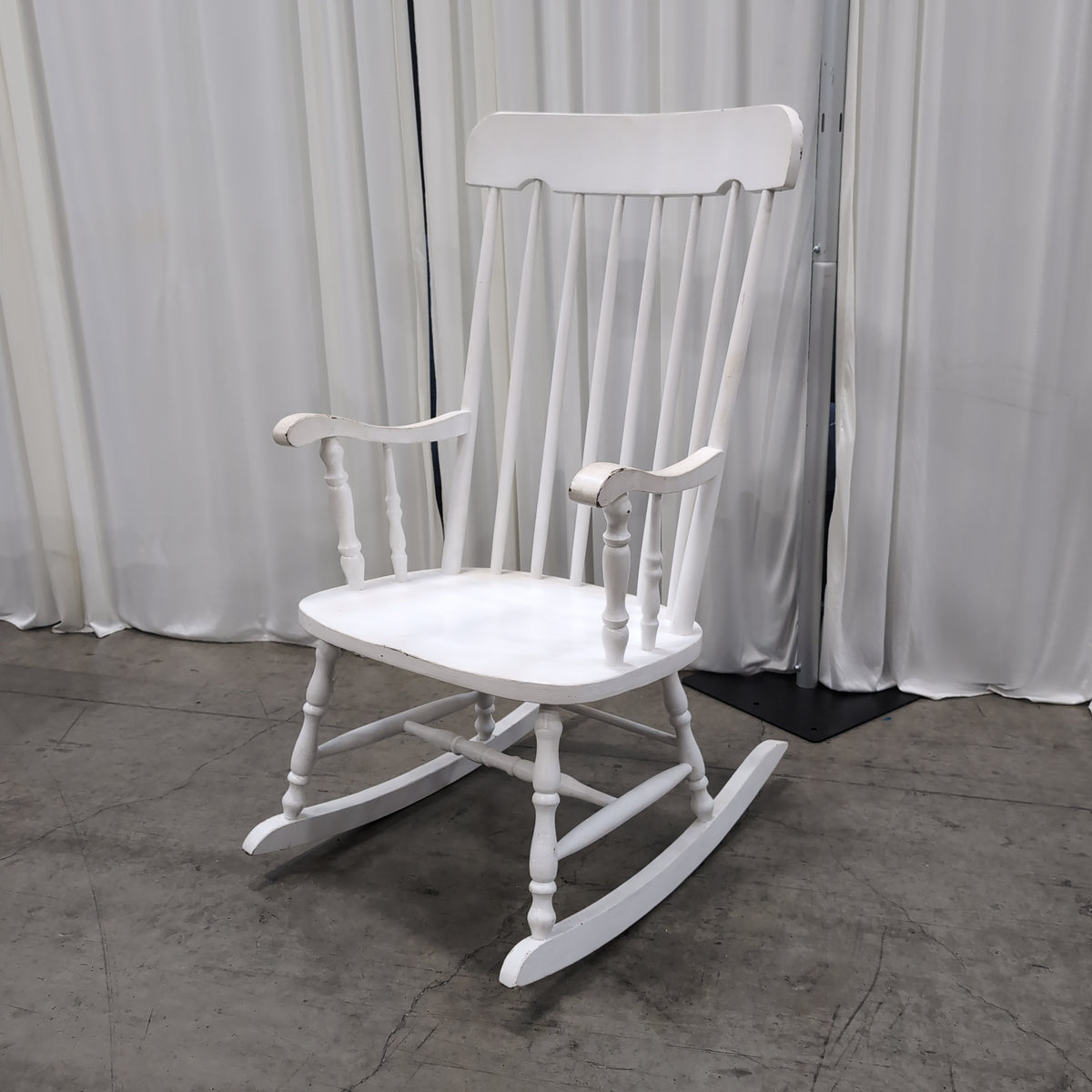 White Spindle Back Rocking Chair in Wood