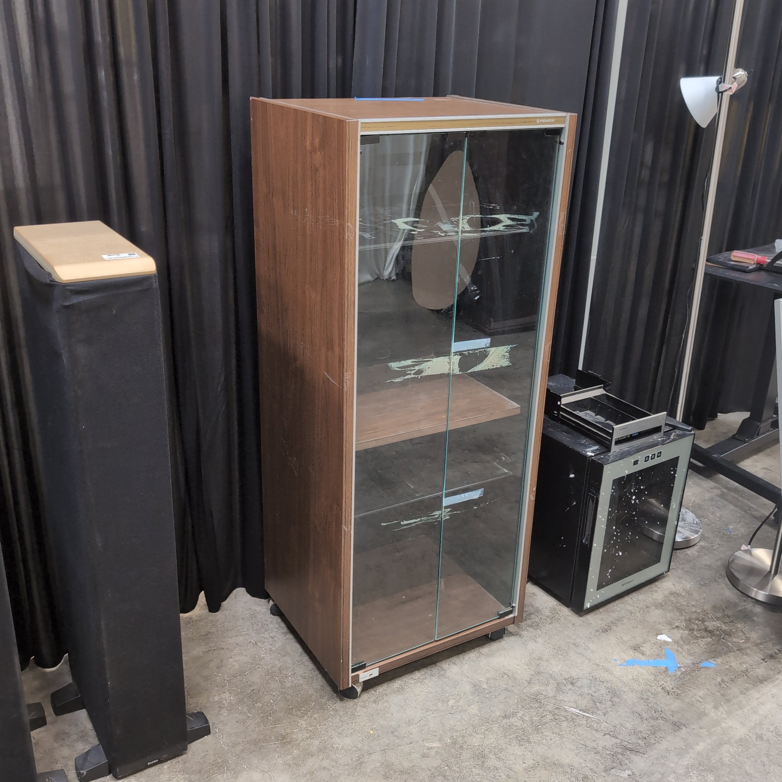 Pioneer Vintage Brown Wood TV Stand with Glass Doors