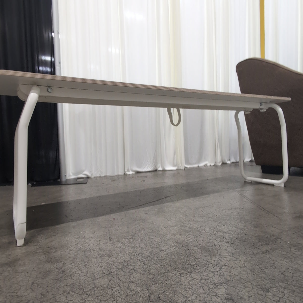 White Minimalist Rectangular Bench with Metal Frame