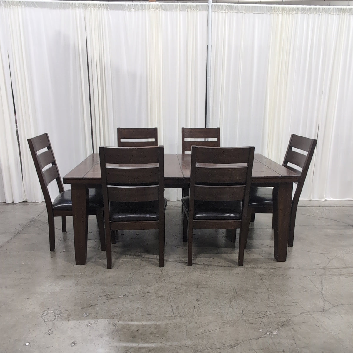 Dark Brown Wood Dining Table with Six Chairs