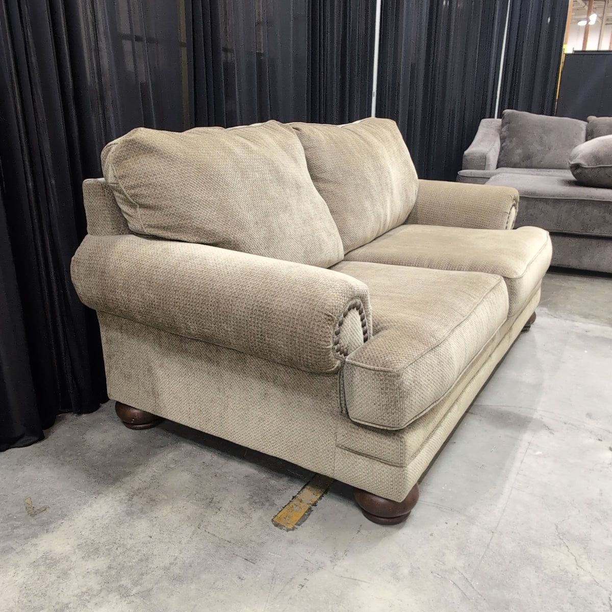 Sage Green Rolled Arm Loveseat in Textured Fabric
